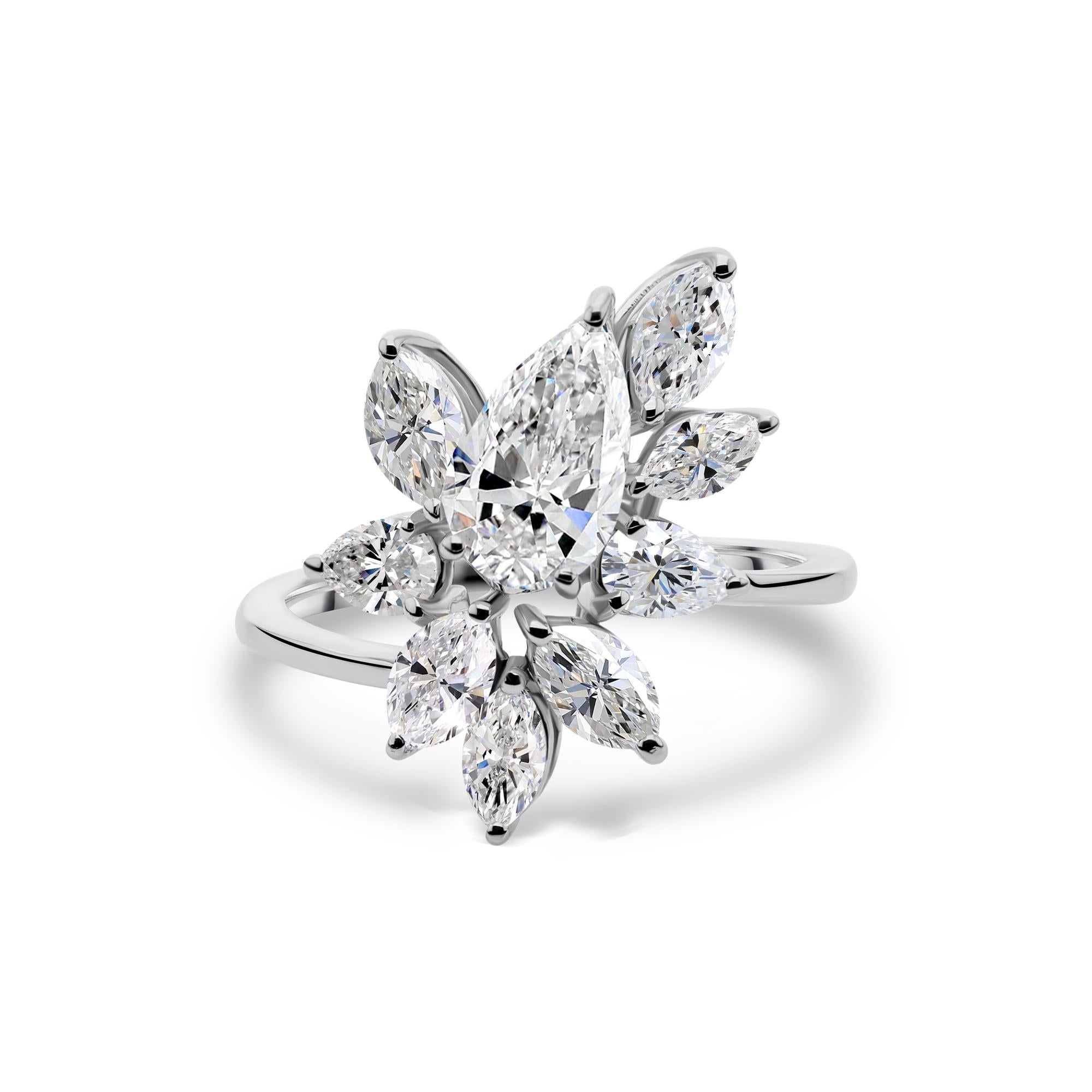 2,57 Karat SI/H Natürlicher Diamant Cluster Frauen Ehering 14 Karat Weißgold