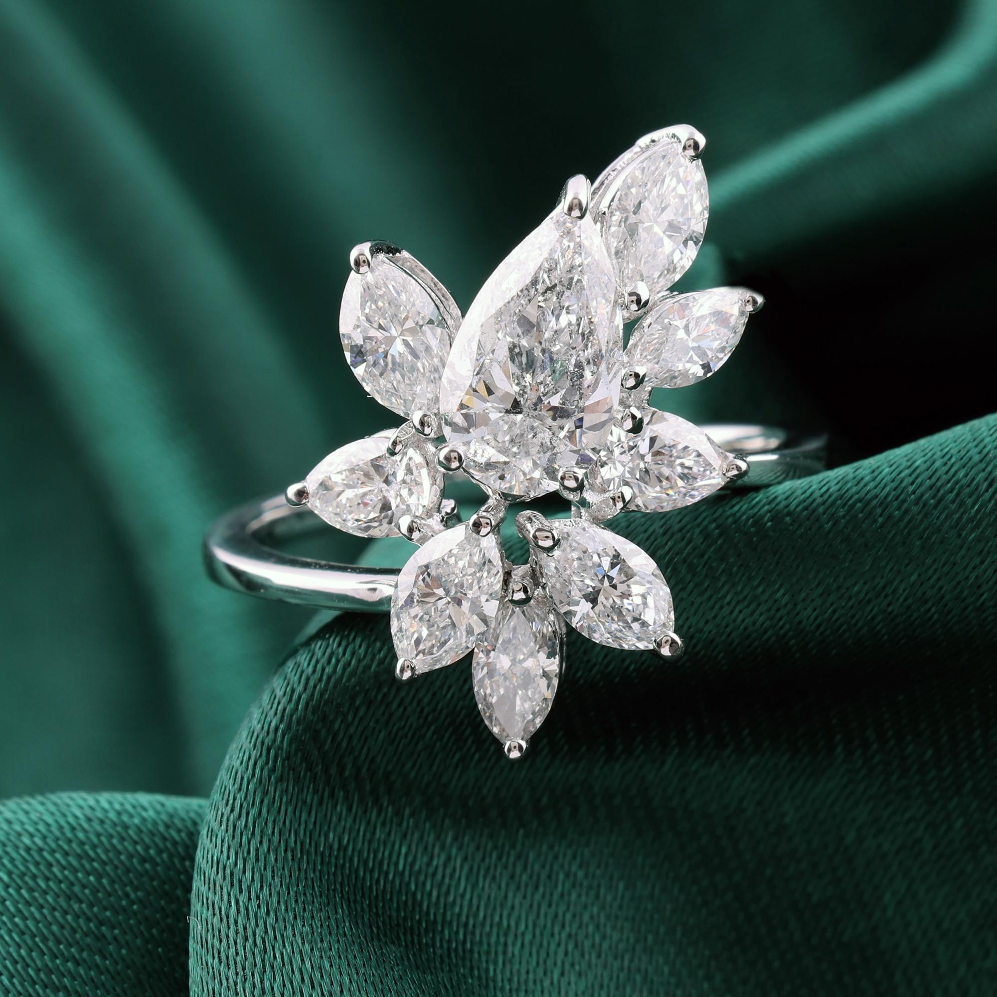 Im Angebot: 2,57 Karat SI/H Natürlicher Diamant Cluster Frauen Ehering 18 Karat Weißgold () 3