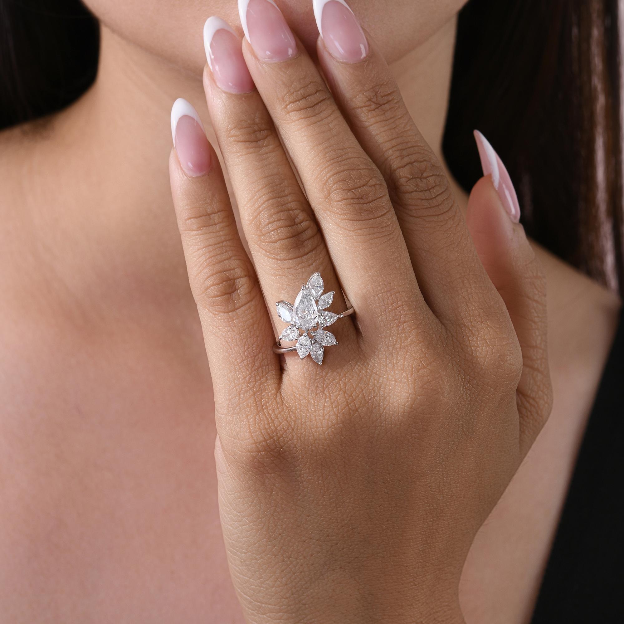 Im Angebot: 2,57 Karat SI/H Natürlicher Diamant Cluster Frauen Ehering 18 Karat Weißgold () 5