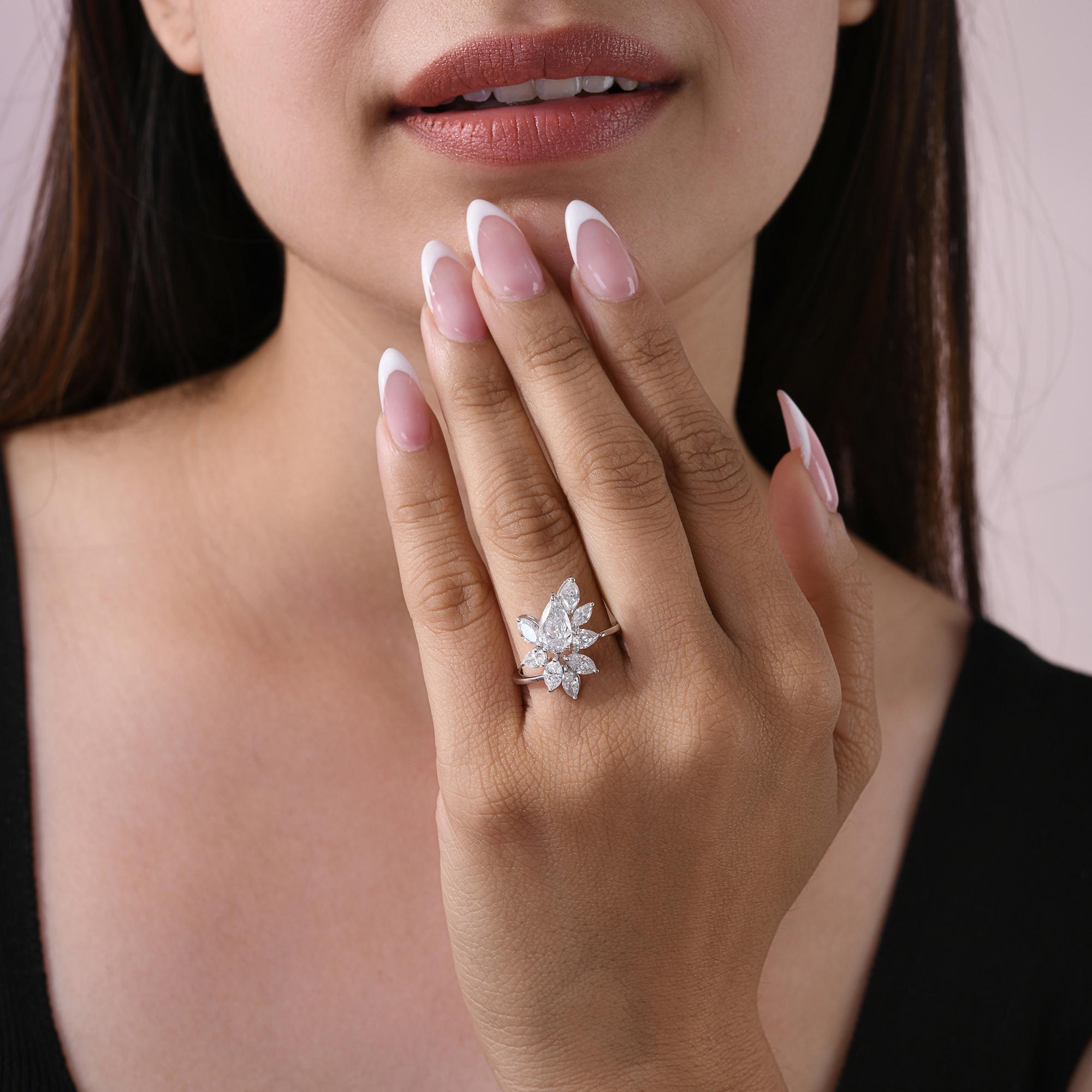 Im Angebot: 2,57 Karat SI/H Natürlicher Diamant Cluster Frauen Ehering 18 Karat Weißgold () 6