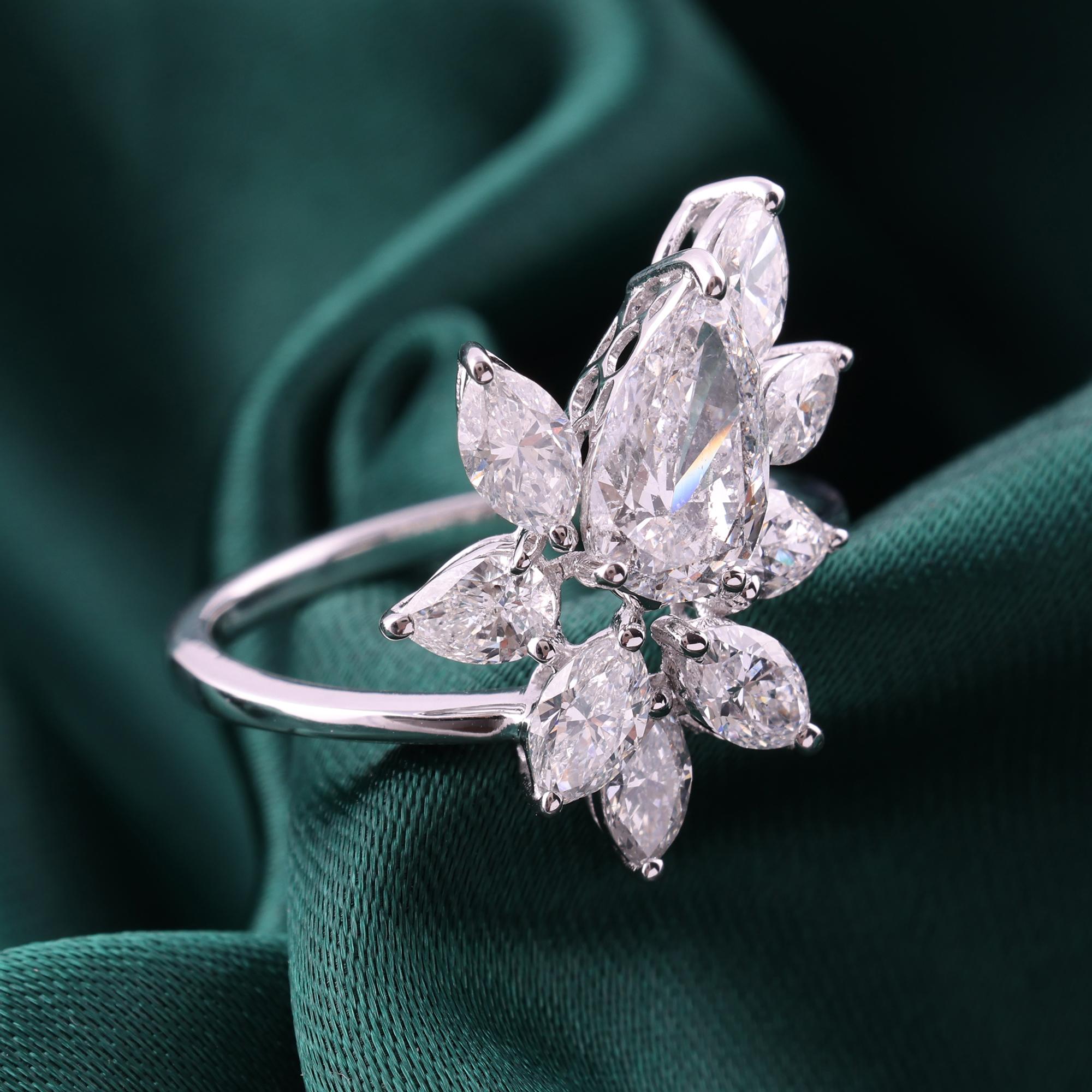 Im Angebot: 2,57 Karat SI/H Natürlicher Diamant Cluster Frauen Ehering 18 Karat Weißgold () 7