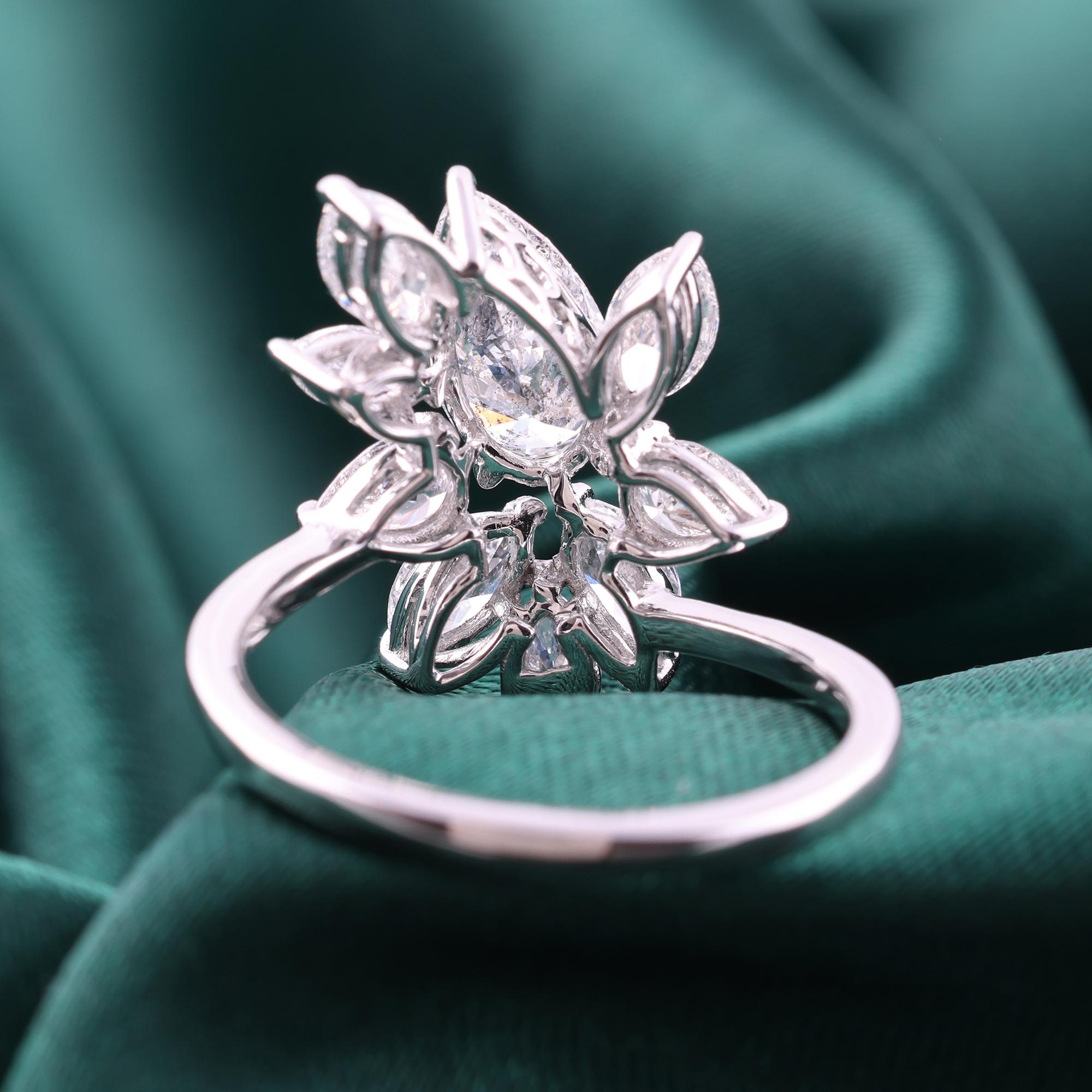 Im Angebot: 2,57 Karat SI/H Natürlicher Diamant Cluster Frauen Ehering 18 Karat Weißgold () 8