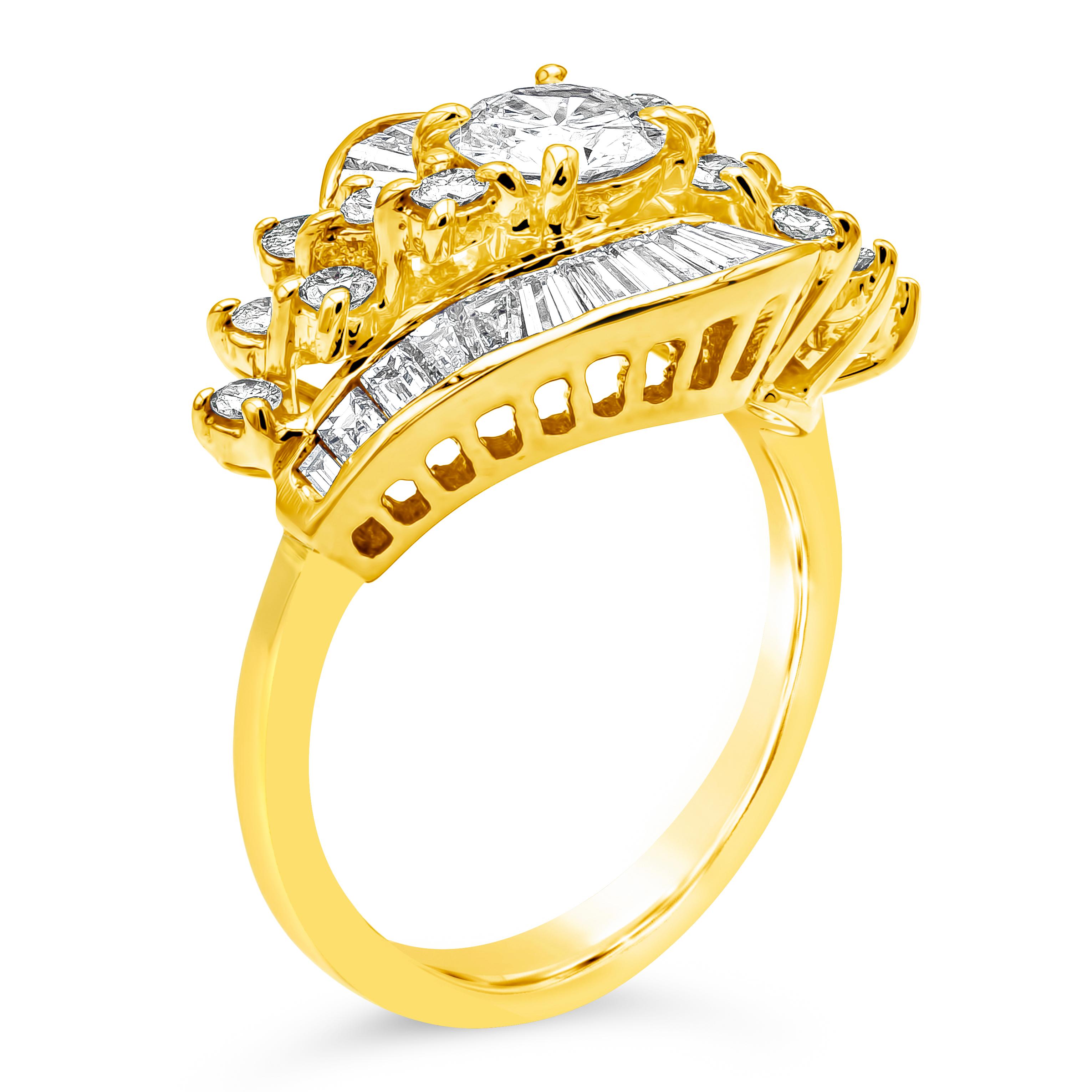 Mixed Cut Roman Malakov 2.57 Carat Total Baguette & Round Cut Diamond Fashion Ring For Sale