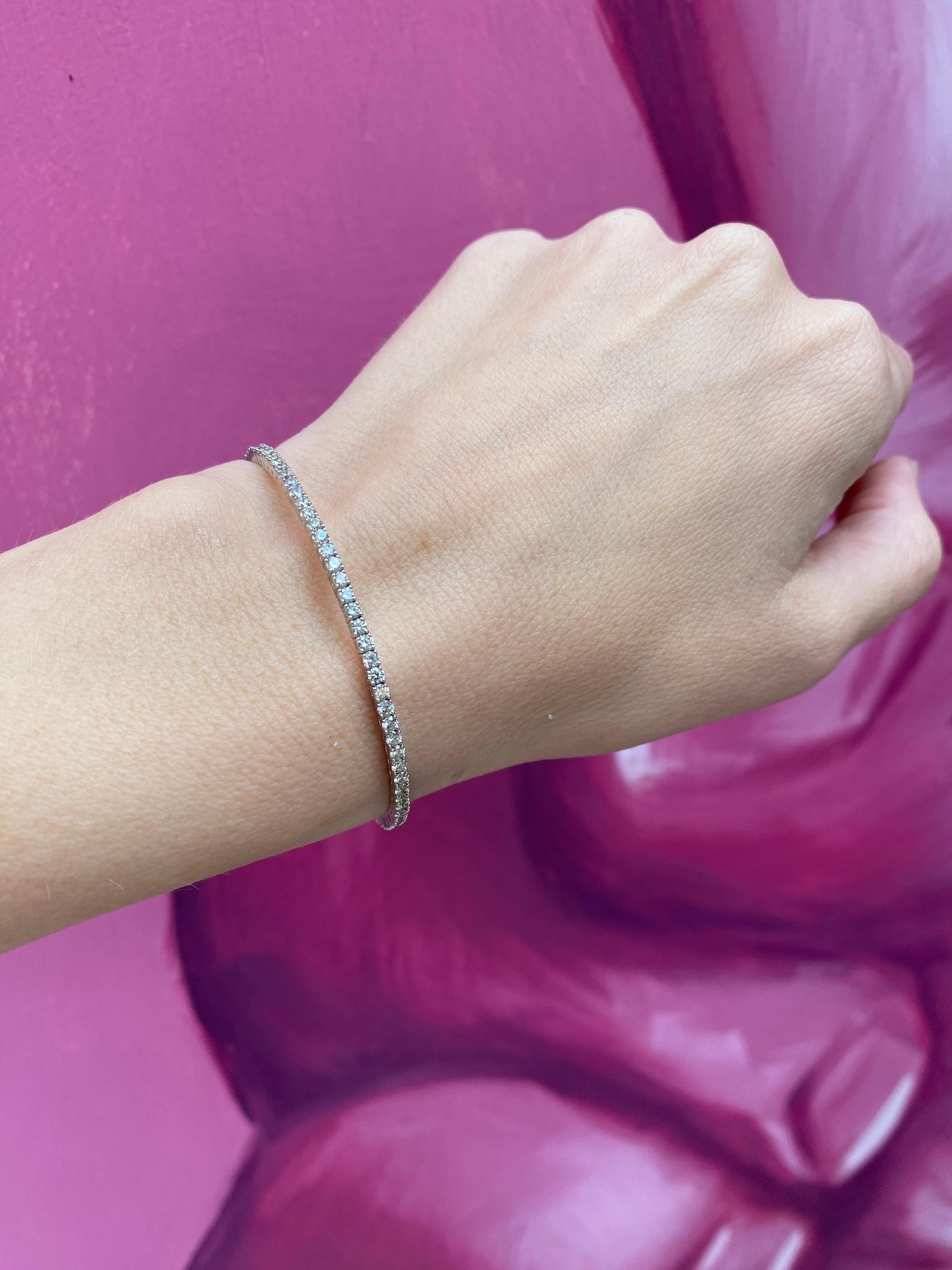 2.57 Carat Total Weight Natural Diamond 14k White Gold Flexible Bangle Bracelet 9