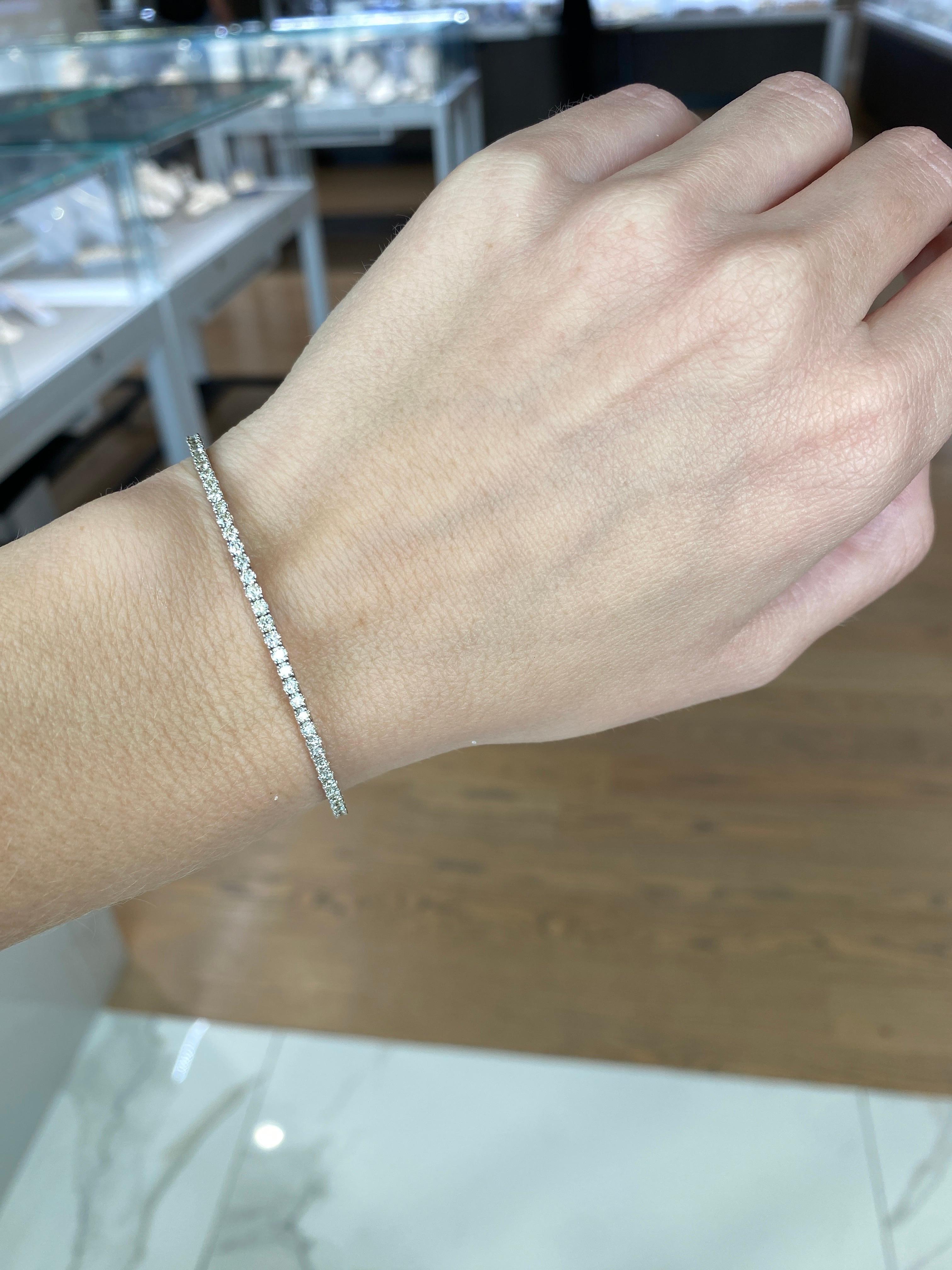 2.57 Carat Total Weight Natural Diamond 14k White Gold Flexible Bangle Bracelet 1