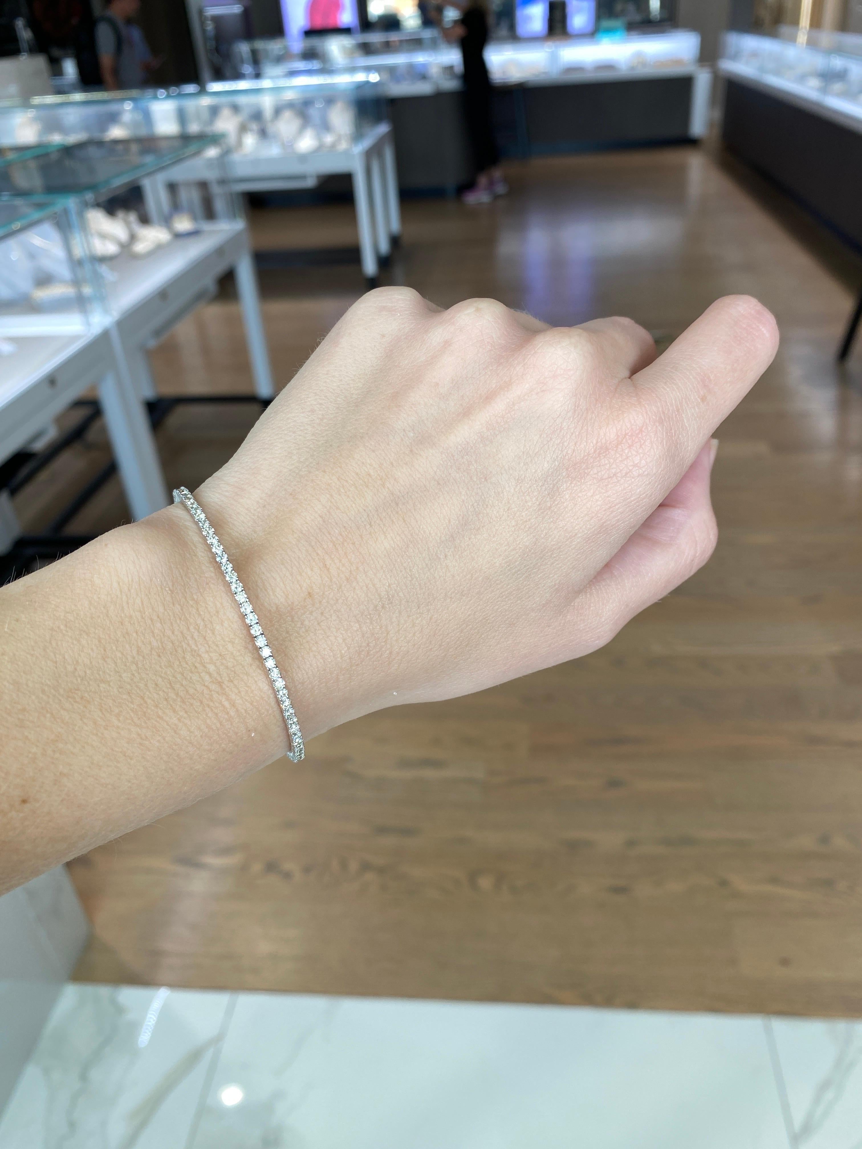 2.57 Carat Total Weight Natural Diamond 14k White Gold Flexible Bangle Bracelet 2