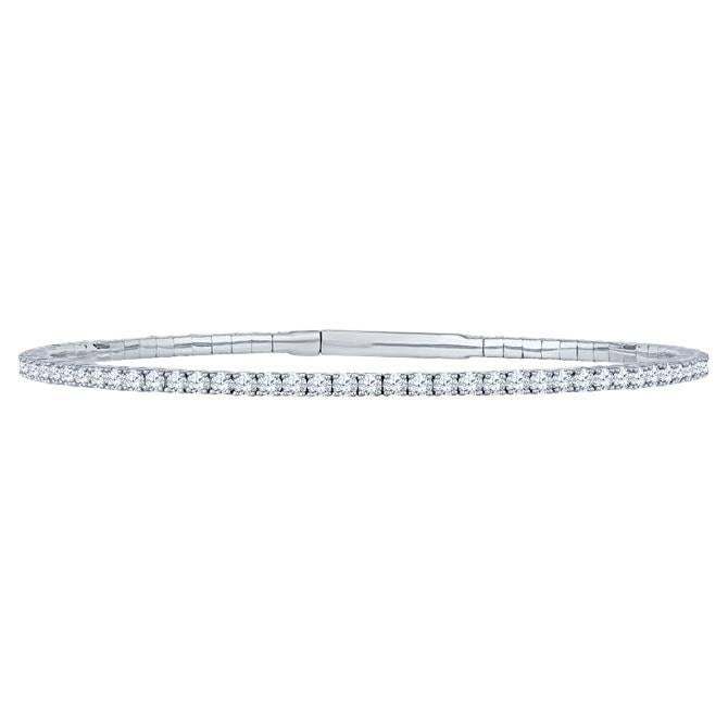 2.57 Carat Total Weight Natural Diamond 14k White Gold Flexible Bangle Bracelet