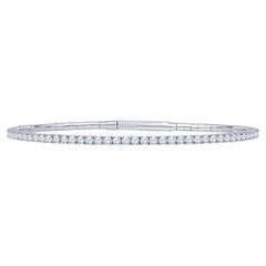 2.57 Carat Total Weight Natural Diamond 14k White Gold Flexible Bangle Bracelet