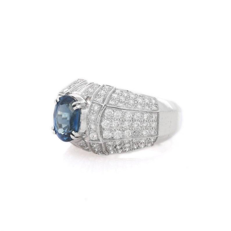 2.57 Carats Blue Sapphire Diamond 14 Karat White Gold Ring In New Condition For Sale In Hoffman Estate, IL