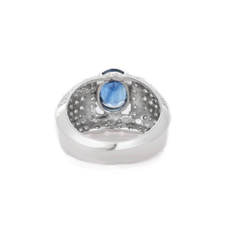 Women's 2.57 Carats Blue Sapphire Diamond 14 Karat White Gold Ring For Sale