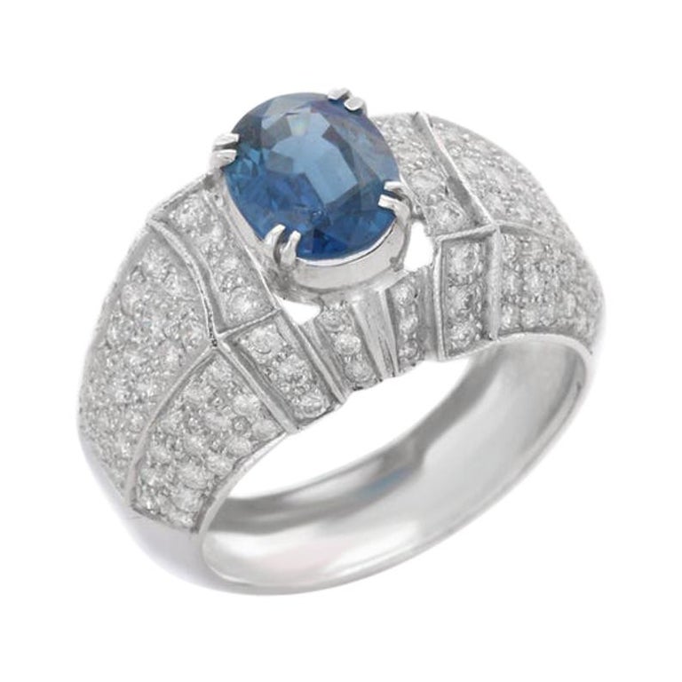 1.47 Carat Genuine Blue Sapphire and White Diamond 14K Yellow Gold Ring main image 0