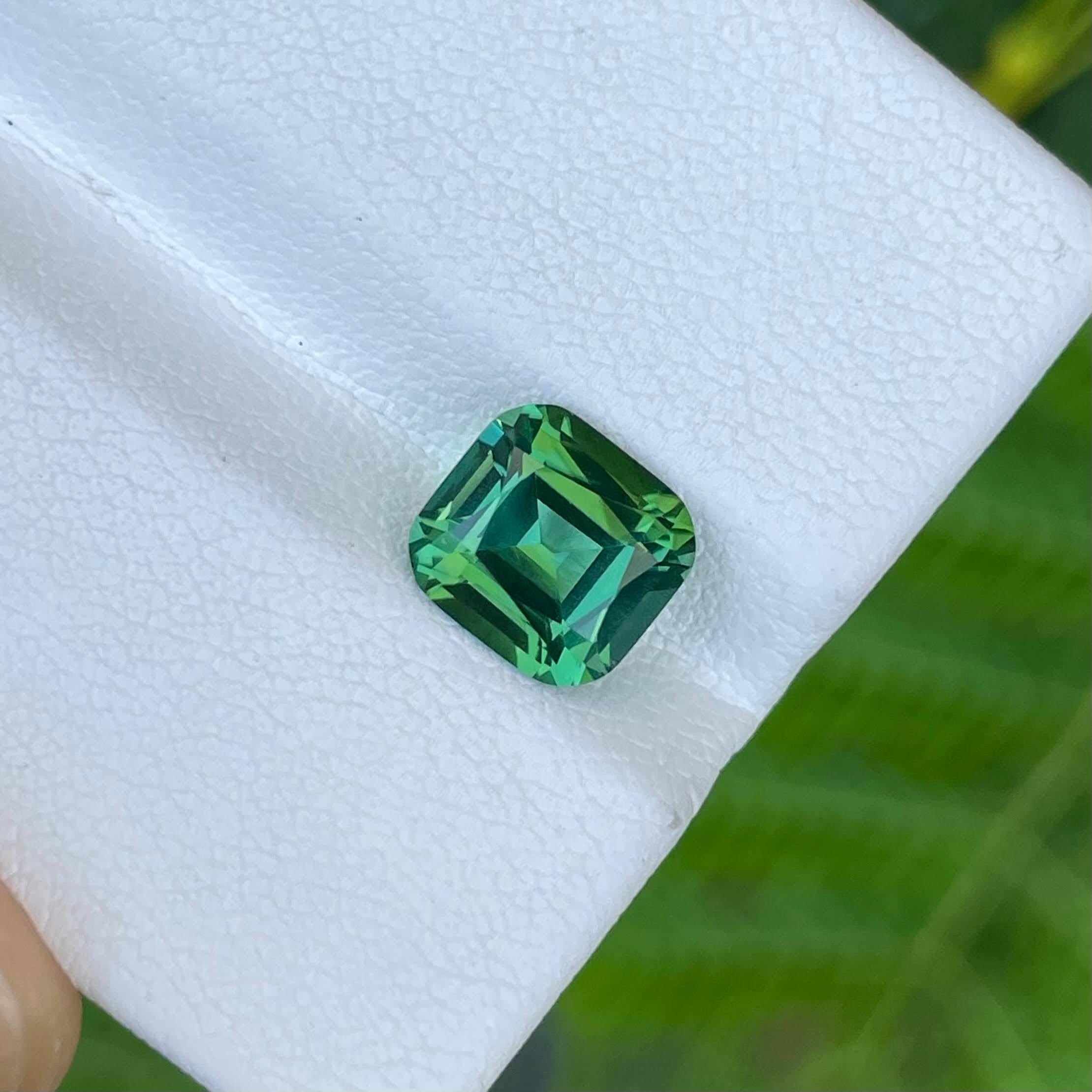 2.57 Carats Bluish Green Tourmaline Stone Cushion Cut Natural Afghani Gemstone In New Condition For Sale In Bangkok, TH
