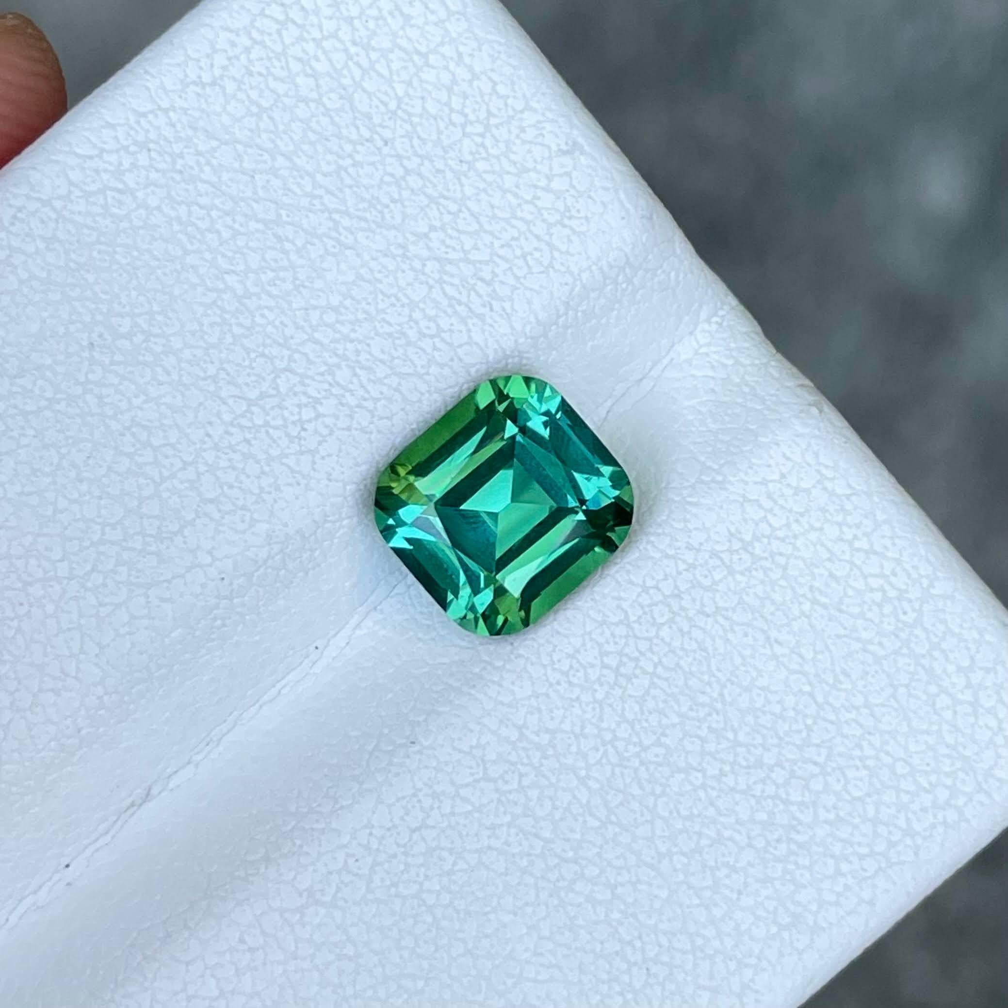 Women's or Men's 2.57 Carats Bluish Green Tourmaline Stone Cushion Cut Natural Afghani Gemstone For Sale