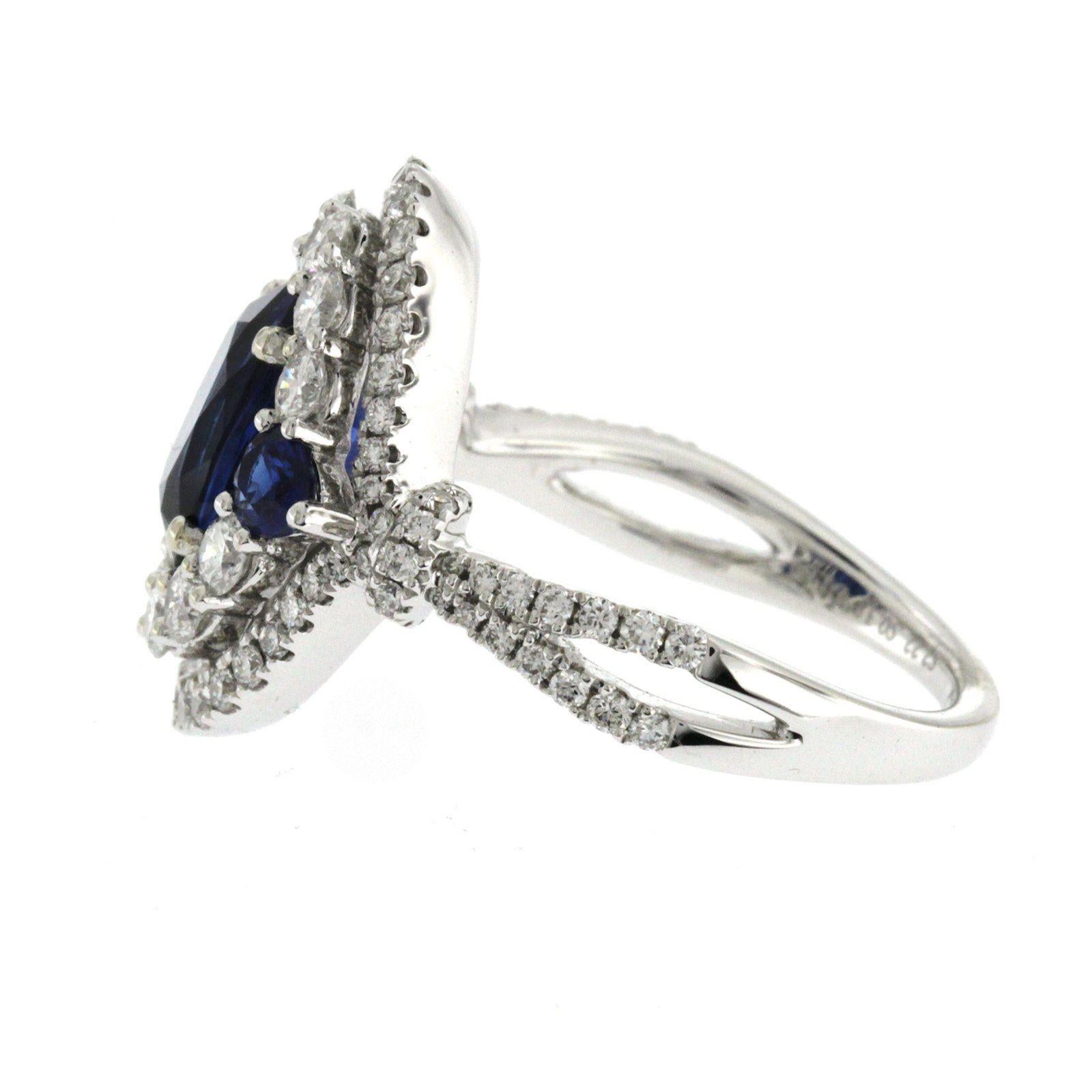 2.57 CT Ceylon Sapphires & 1.09 CT Diamonds in 18K White Gold Engagement Ring For Sale 1