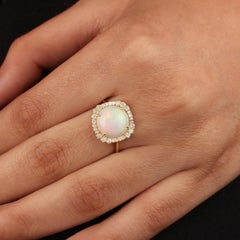 2.57 Ct Round Ethiopian Opal Solid 14k Yellow Gold Cocktail Ring Natural Diamond
