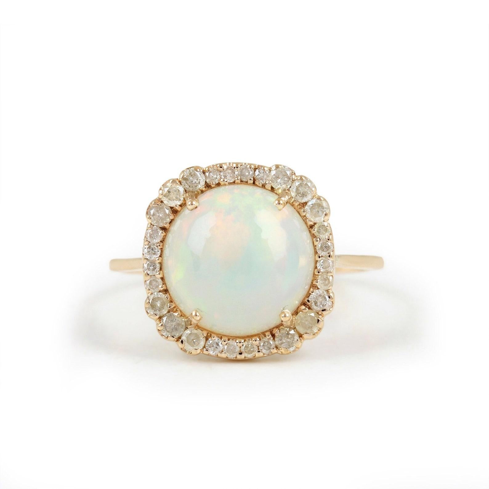 2.57 Ct Round Ethiopian Opal Solid 14k Yellow Gold Cocktail Ring Natural Diamond For Sale 2