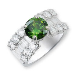 2.57 cts Natural Russian Demantoid & 2.22 cts Diamonds 18K WG Ring
