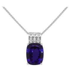 25.70 Carat Cushion Cut Tanzanite Necklace Pendant Fancy Chain 18K White Gold