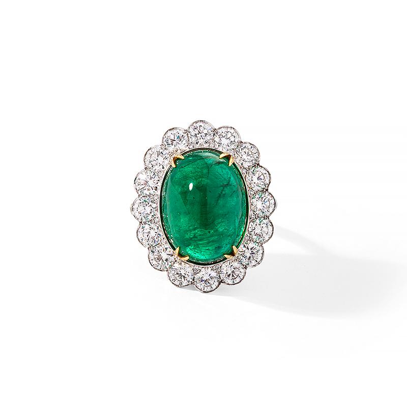 25,70 Karat Smaragd umgeben von GIA-zertifizierten 4,97 Karat D Farbe Diamanten (Moderne) im Angebot