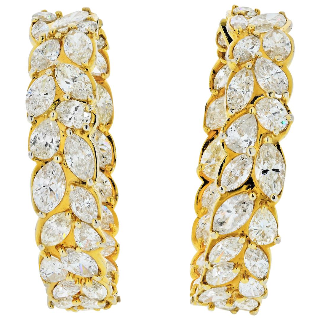 25.70 Carat Luxury Diamond Hoop 14 Karat Yellow Gold Earrings