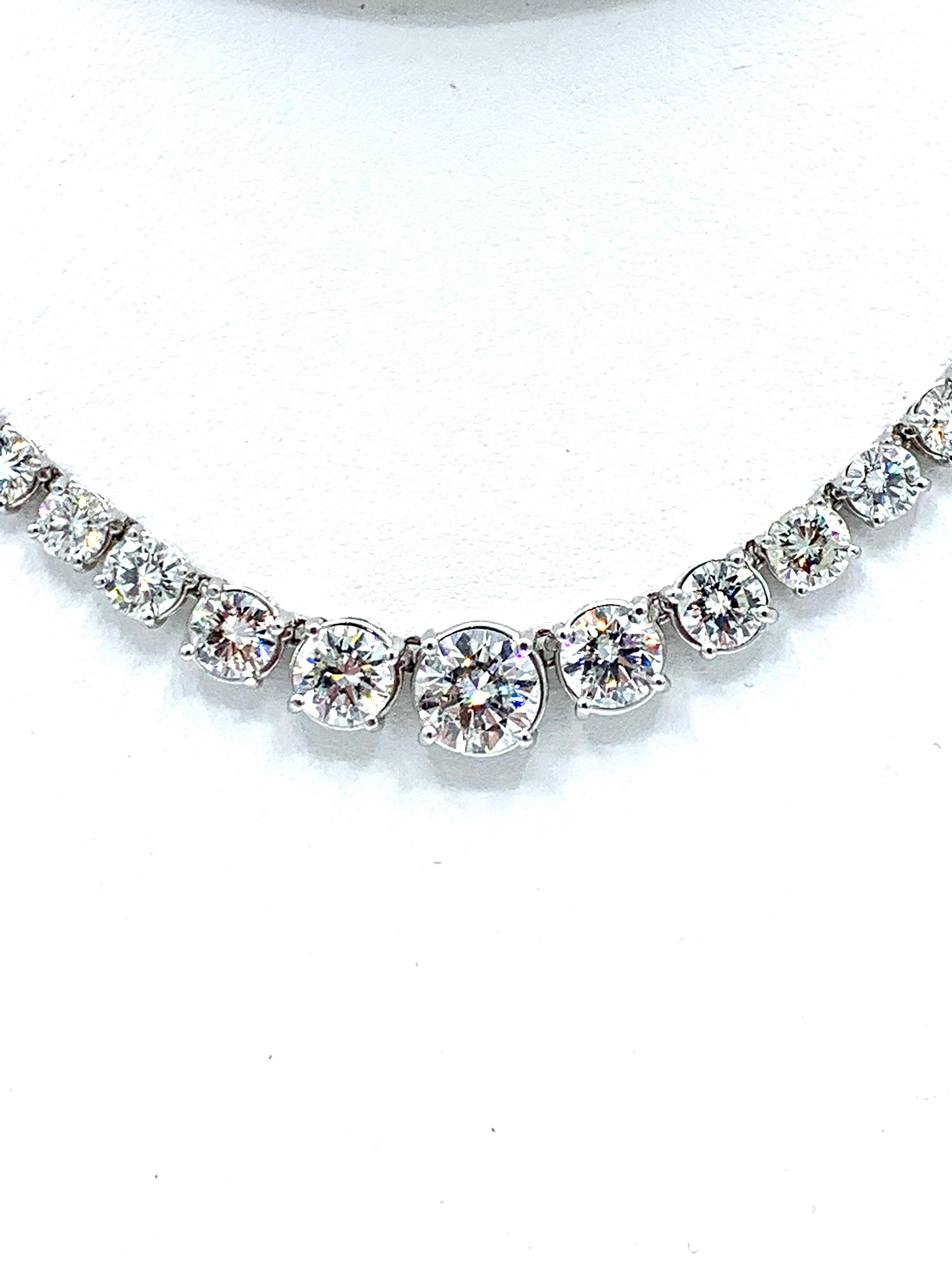 Women's or Men's 25.70 Carat Round Brilliant Diamond Riviera Platinum Necklace