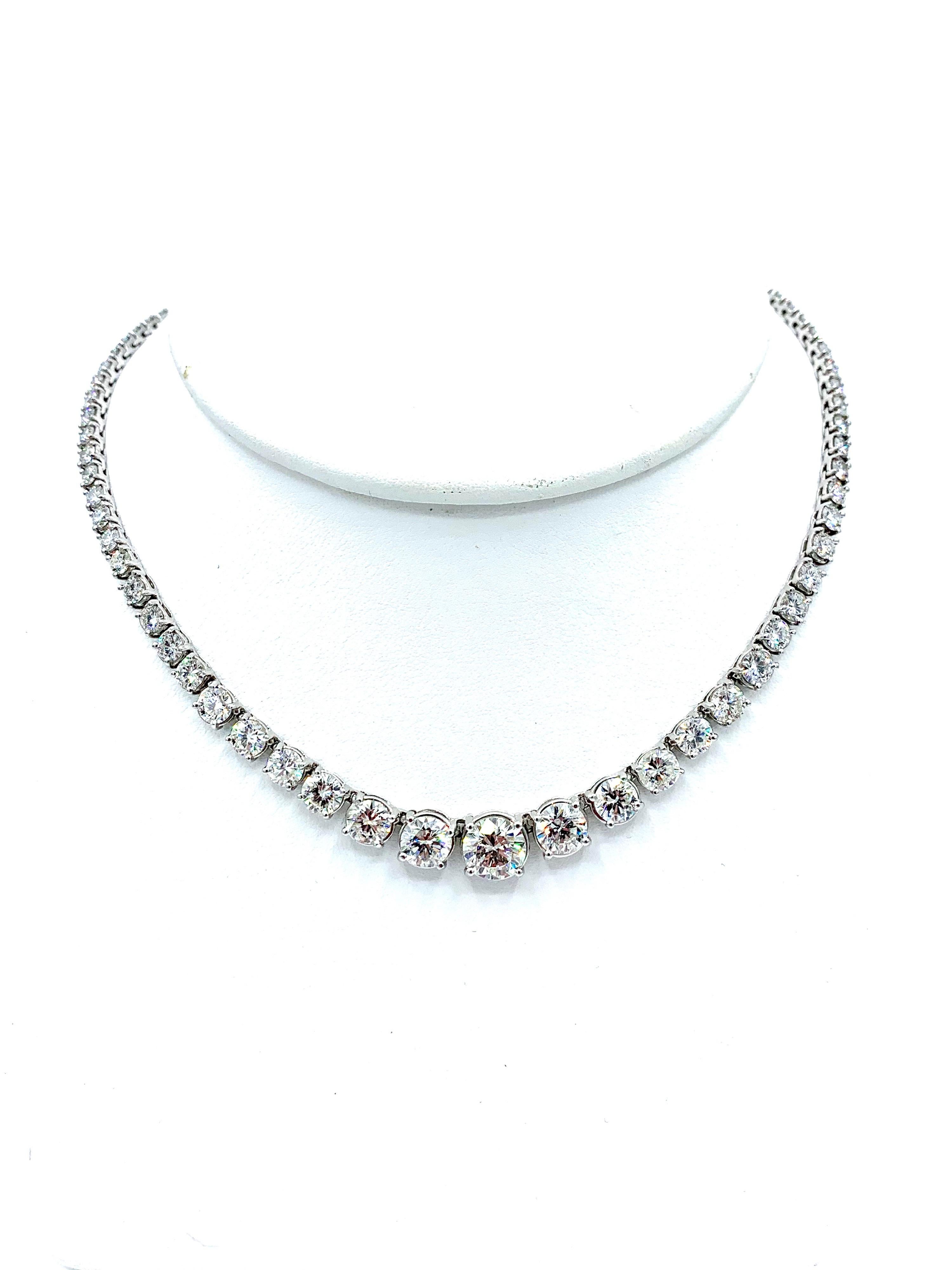 25.70 Carat Round Brilliant Diamond Riviera Platinum Necklace 1