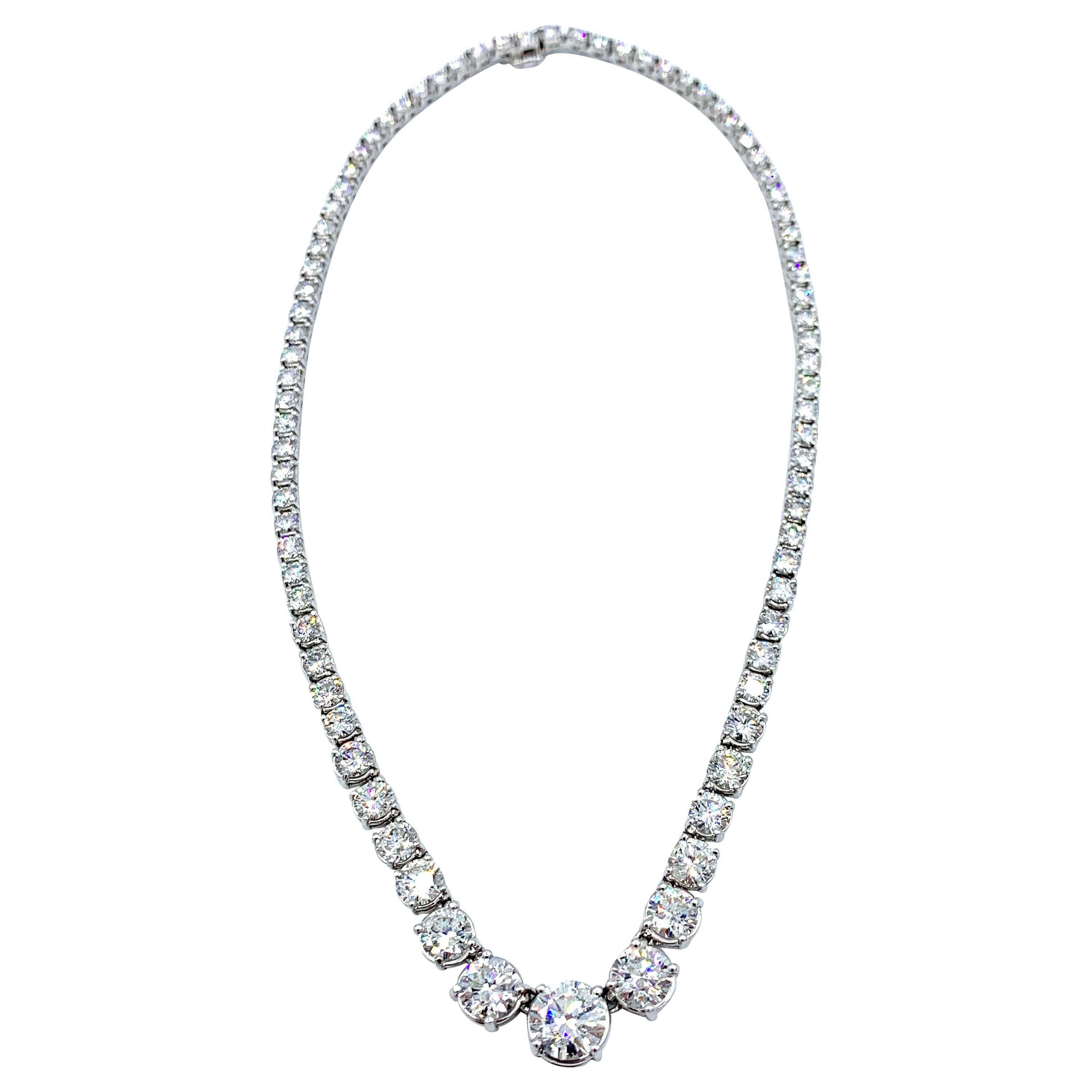 25.70 Carat Round Brilliant Diamond Riviera Platinum Necklace