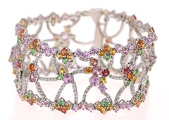 Zafiro natural de 25,72 quilates Diamante Pulsera de oro blanco de 14 quilates