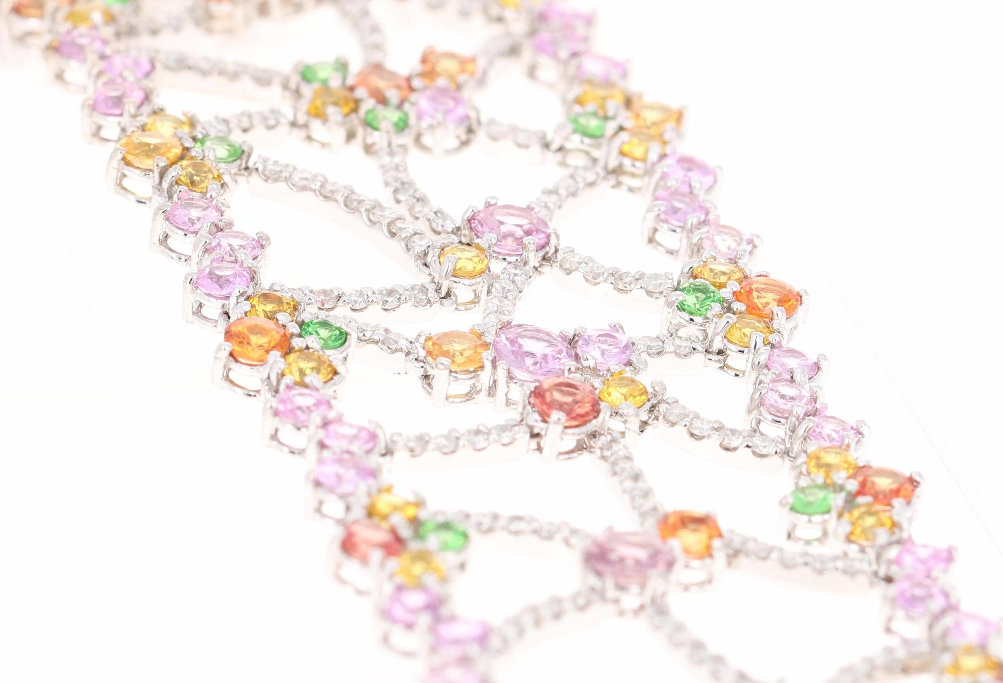 Contemporaneo Bracciale con dichiarazione in oro bianco 14 carati con zaffiro naturale e diamante da 25,72 carati in vendita