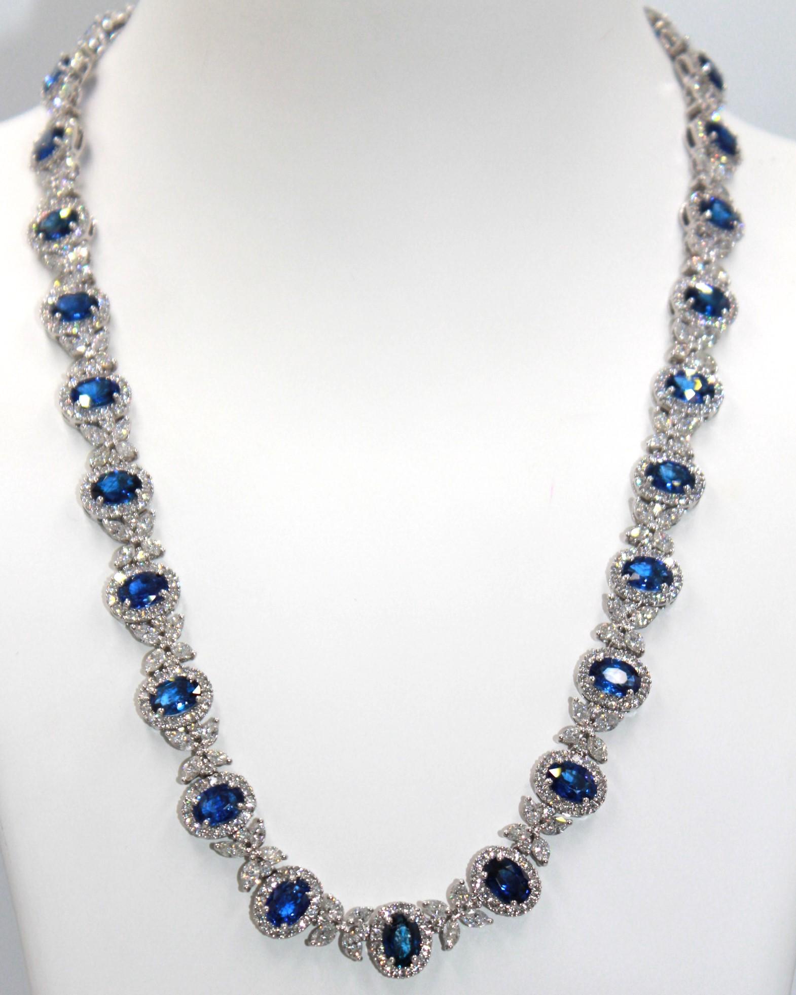 25,73 Karat Ceylon Saphir-Diamant-Halskette im Angebot 1