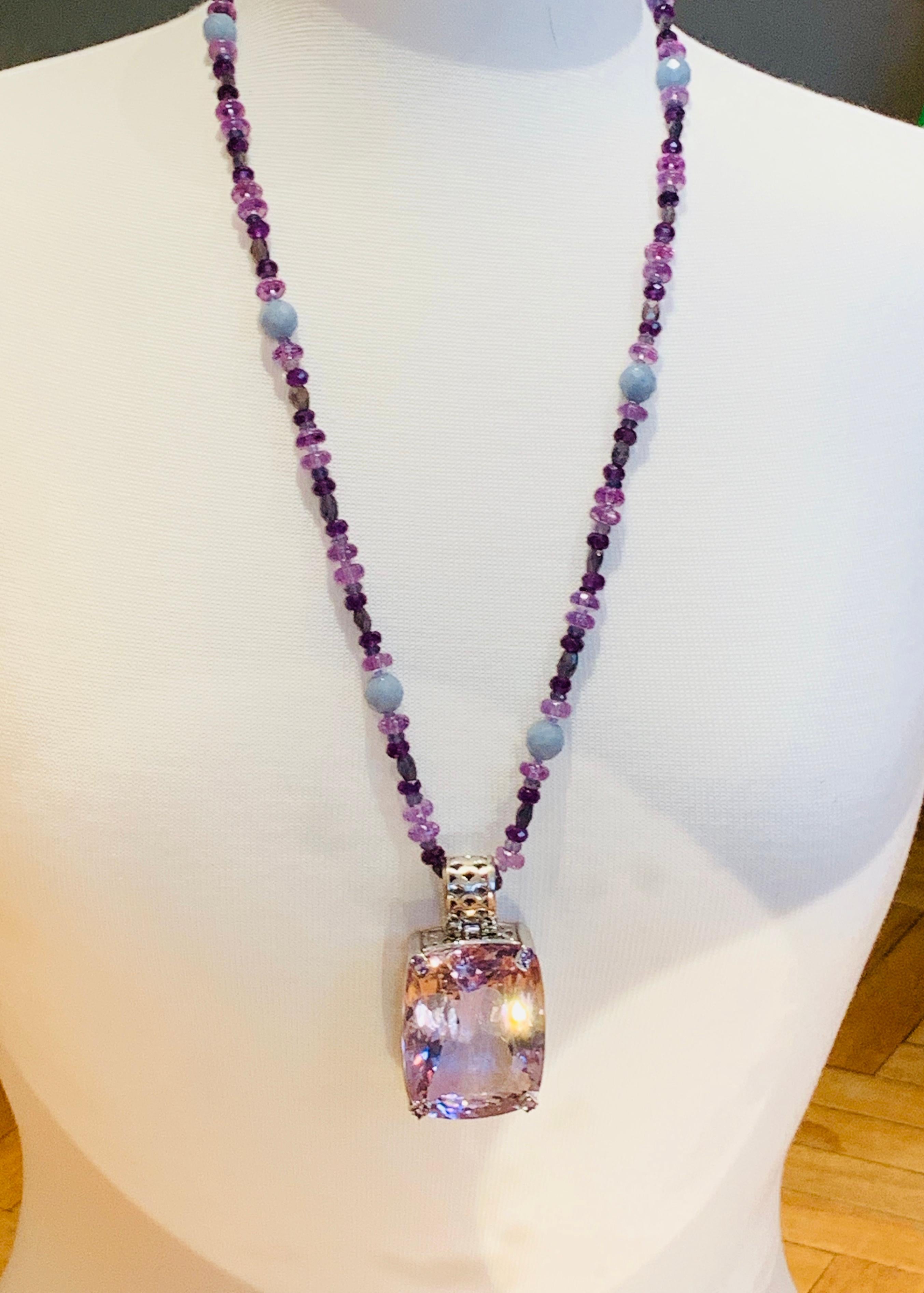 257.55 Carat Natural Brazilian Amethyst with Tanzanite Pendant Necklace For Sale 2