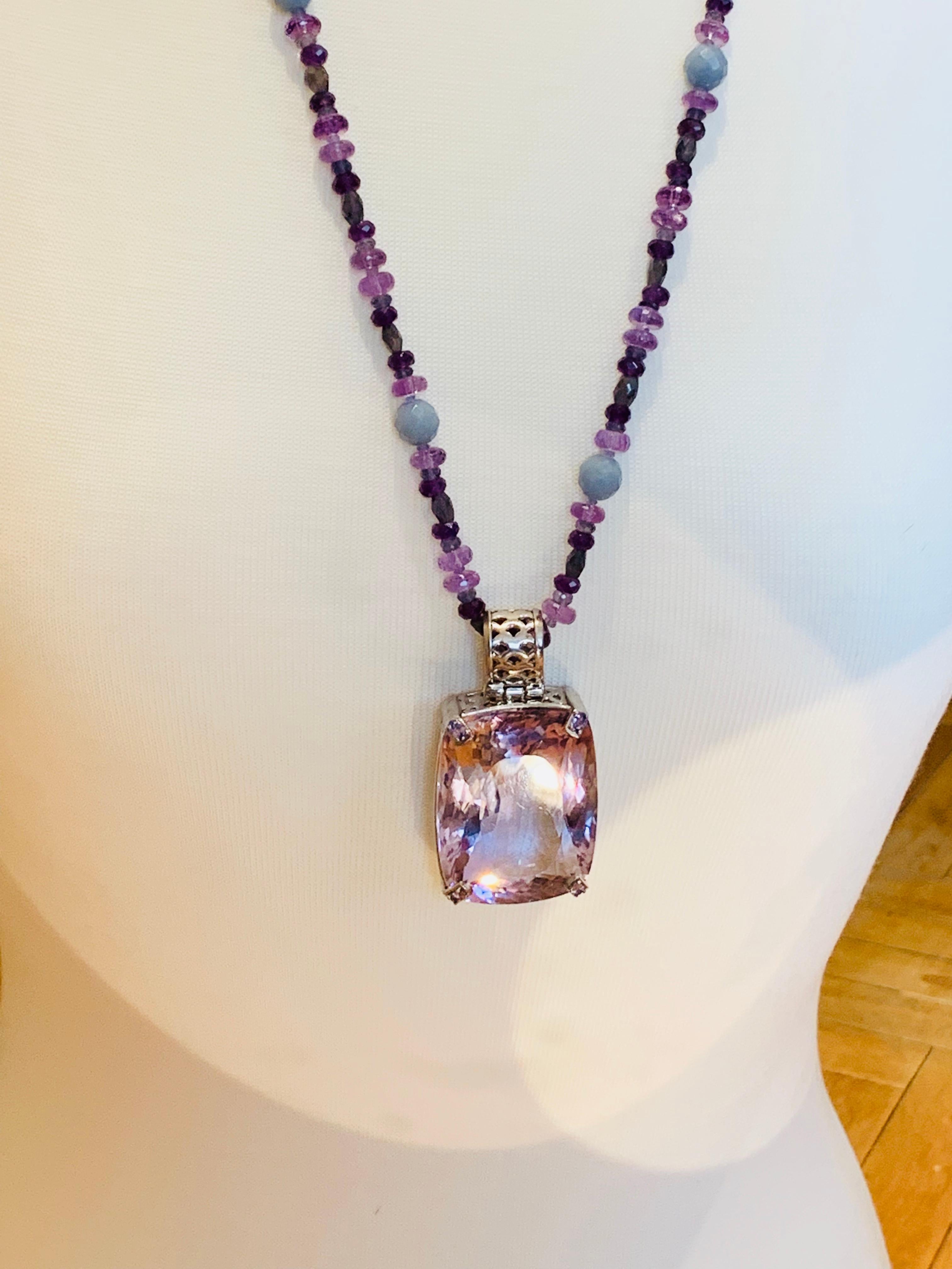 Modern 257.55 Carat Natural Brazilian Amethyst with Tanzanite Pendant Necklace For Sale