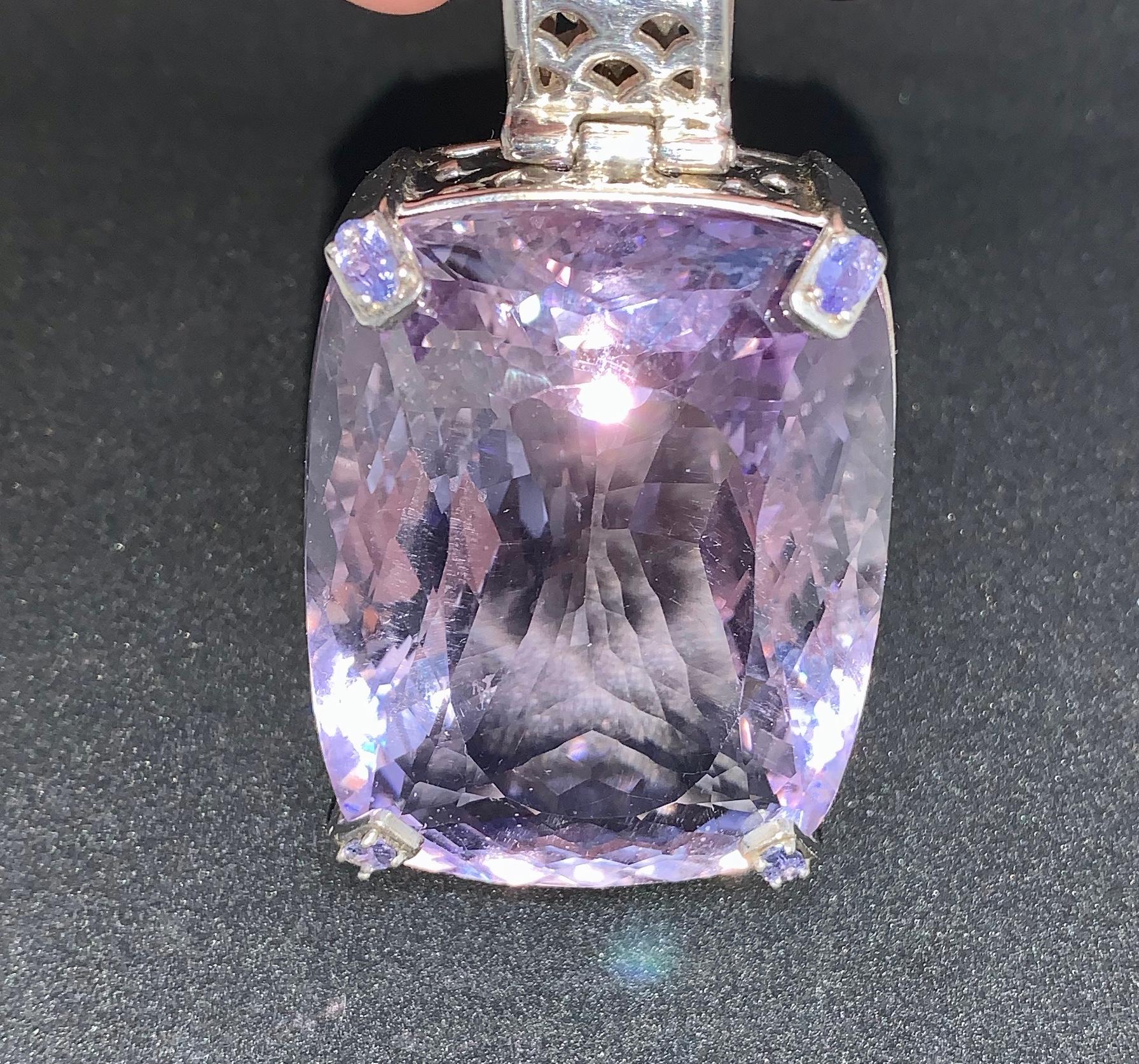 257.55 Carat Natural Brazilian Amethyst with Tanzanite Pendant Necklace For Sale 1