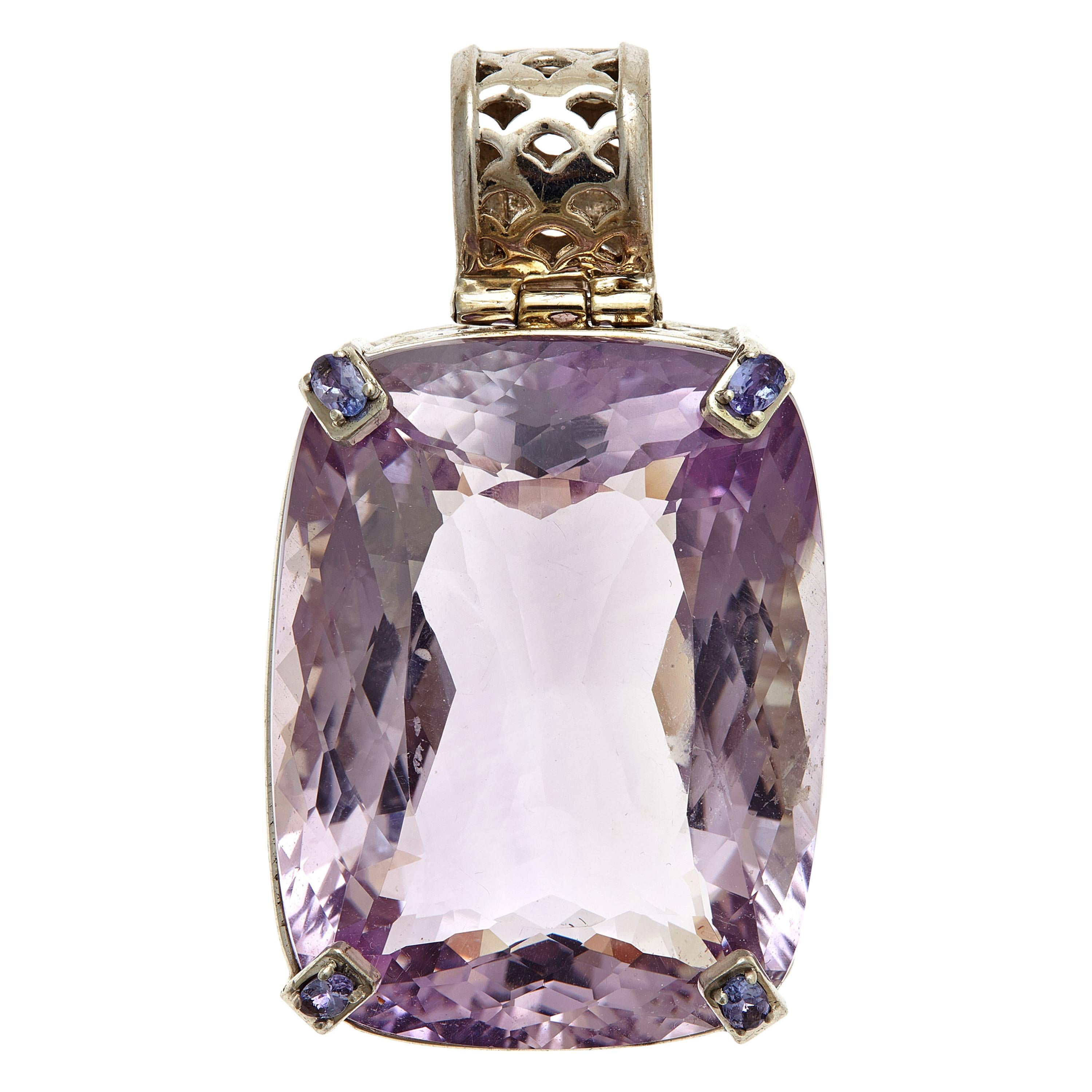 257,55 Karat natürlicher brasilianischer Amethyst mit Tansanit-Anhänger Halskette im Angebot