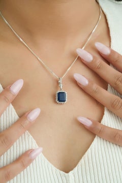 2.57ct Blue Sapphire & Diamond Halo Pendant with Lobster lock in 14K White Gold