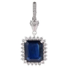 2.57ct Blue Sapphire & Diamond Halo Pendant with Lobster lock in 14K White Gold