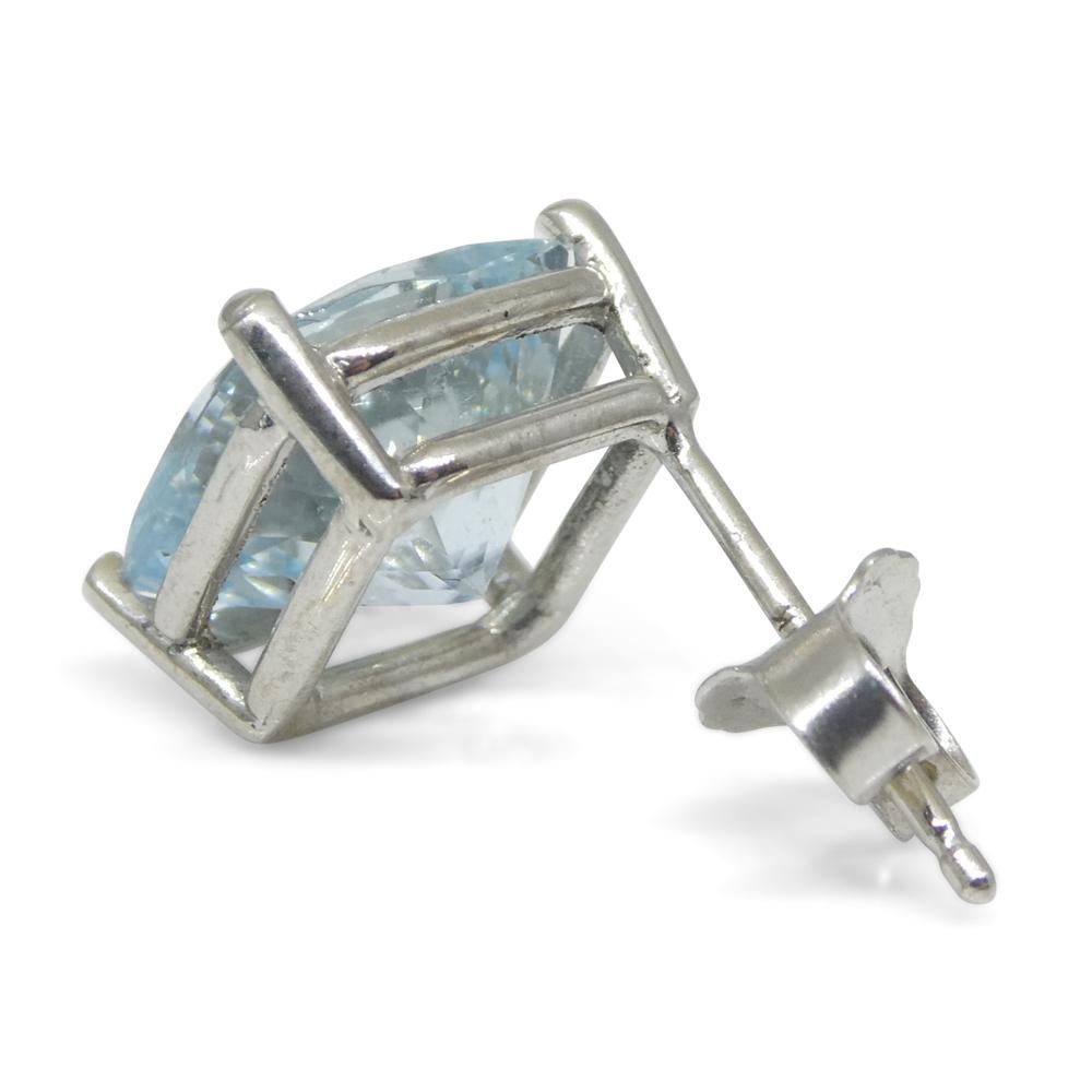 Orecchino singolo in oro bianco 14k con acquamarina blu a cuscino da 2,57 carati in vendita 5