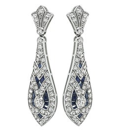2.57ct Diamond 2.05ct Sapphire Dangling Earrings
