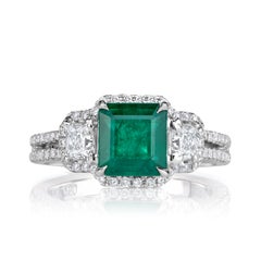 2.57ct Emerald Cut Green Emerald Engagement Ring