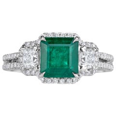 2.57ct Emerald Cut Green Emerald Engagement Ring