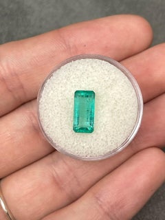 2.57ct Light Bluish Green Elongated Emerald Cut Colombian Gem Genuine May
