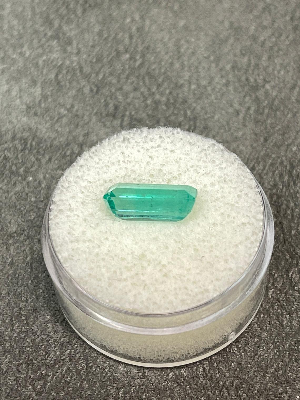 Women's or Men's 2.57ct Light Bluish Green Elongated Emerald Cut Colombian Gem Genuine May For Sale