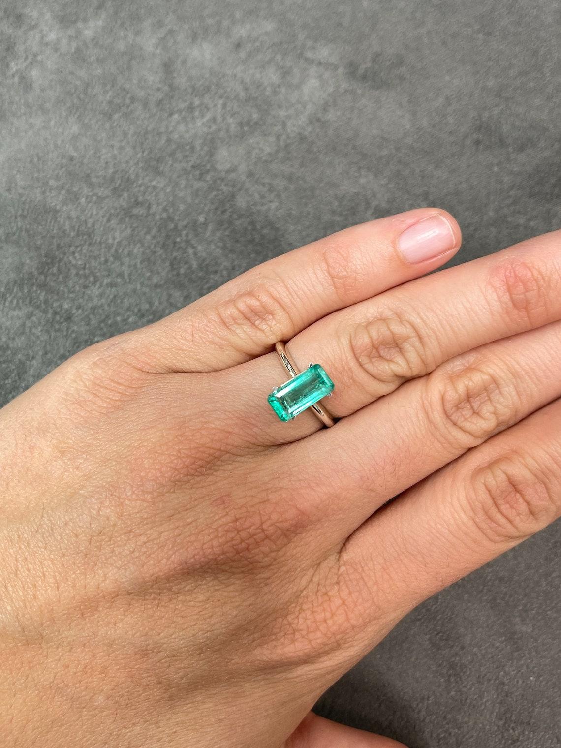 2.57ct Light Bluish Green Elongated Emerald Cut Colombian Gem Genuine May For Sale 1