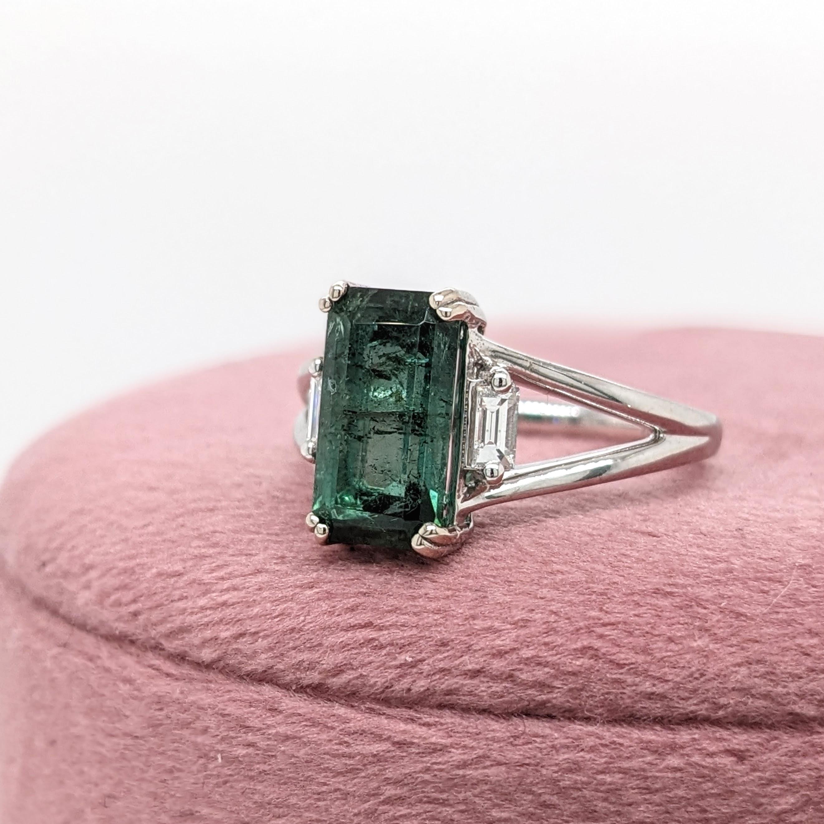 2.57ct Tourmaline w Diamond Accents in 14K Solid White Gold Emerald Cut 10x6mm In New Condition For Sale In Columbus, OH