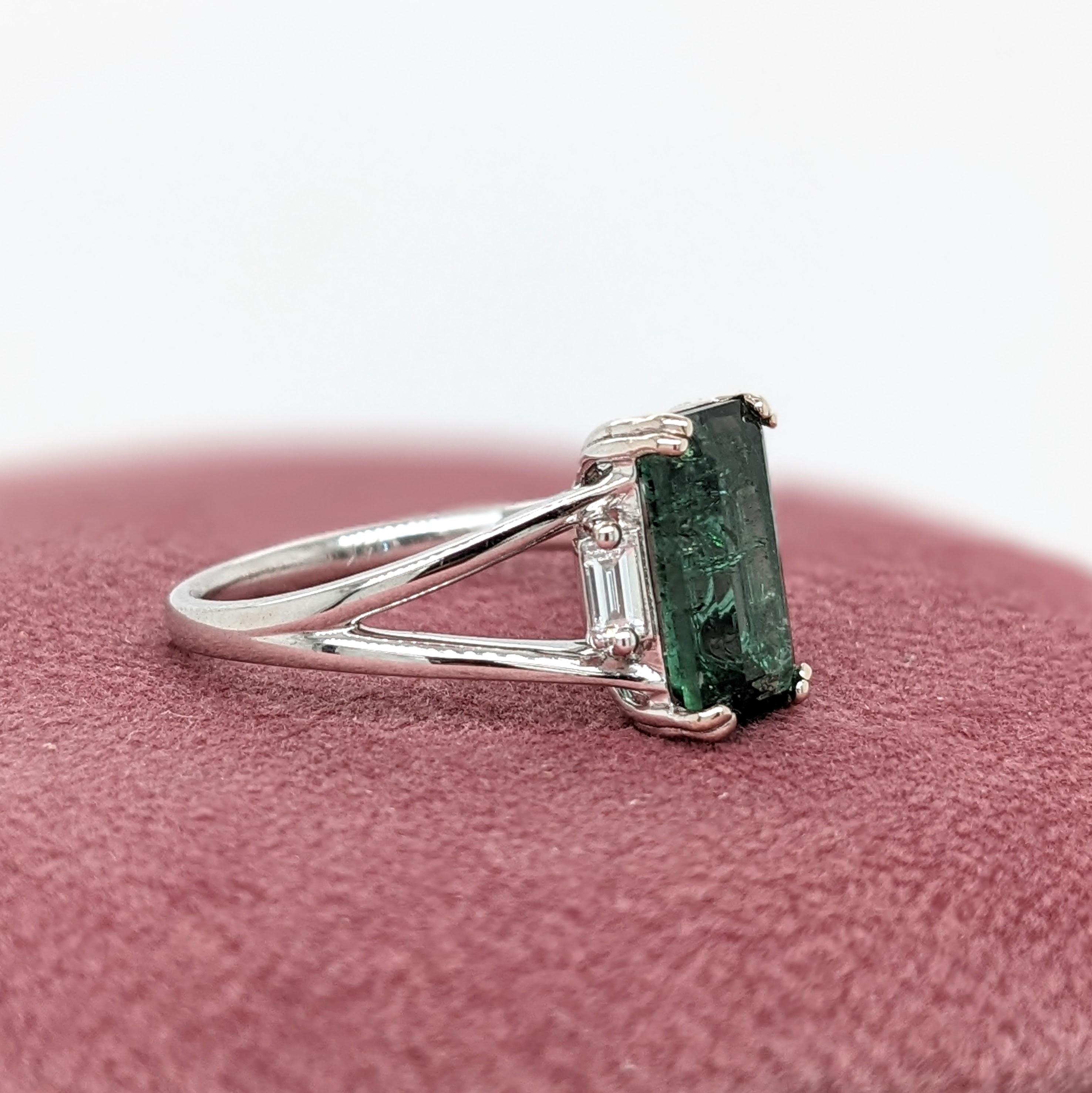 2.57ct Tourmaline w Diamond Accents in 14K Solid White Gold Emerald Cut 10x6mm For Sale 1
