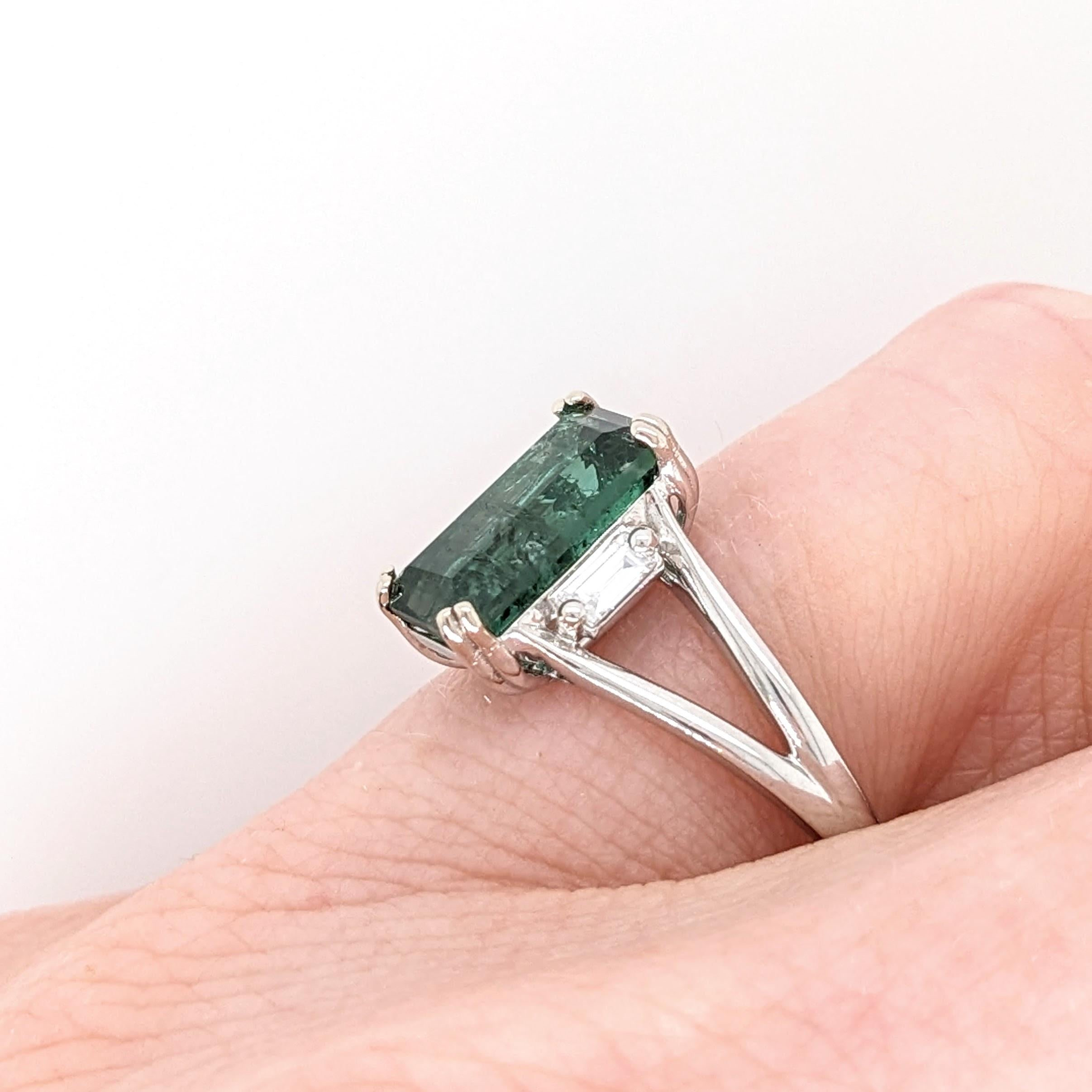 2.57ct Tourmaline w Diamond Accents in 14K Solid White Gold Emerald Cut 10x6mm For Sale 3