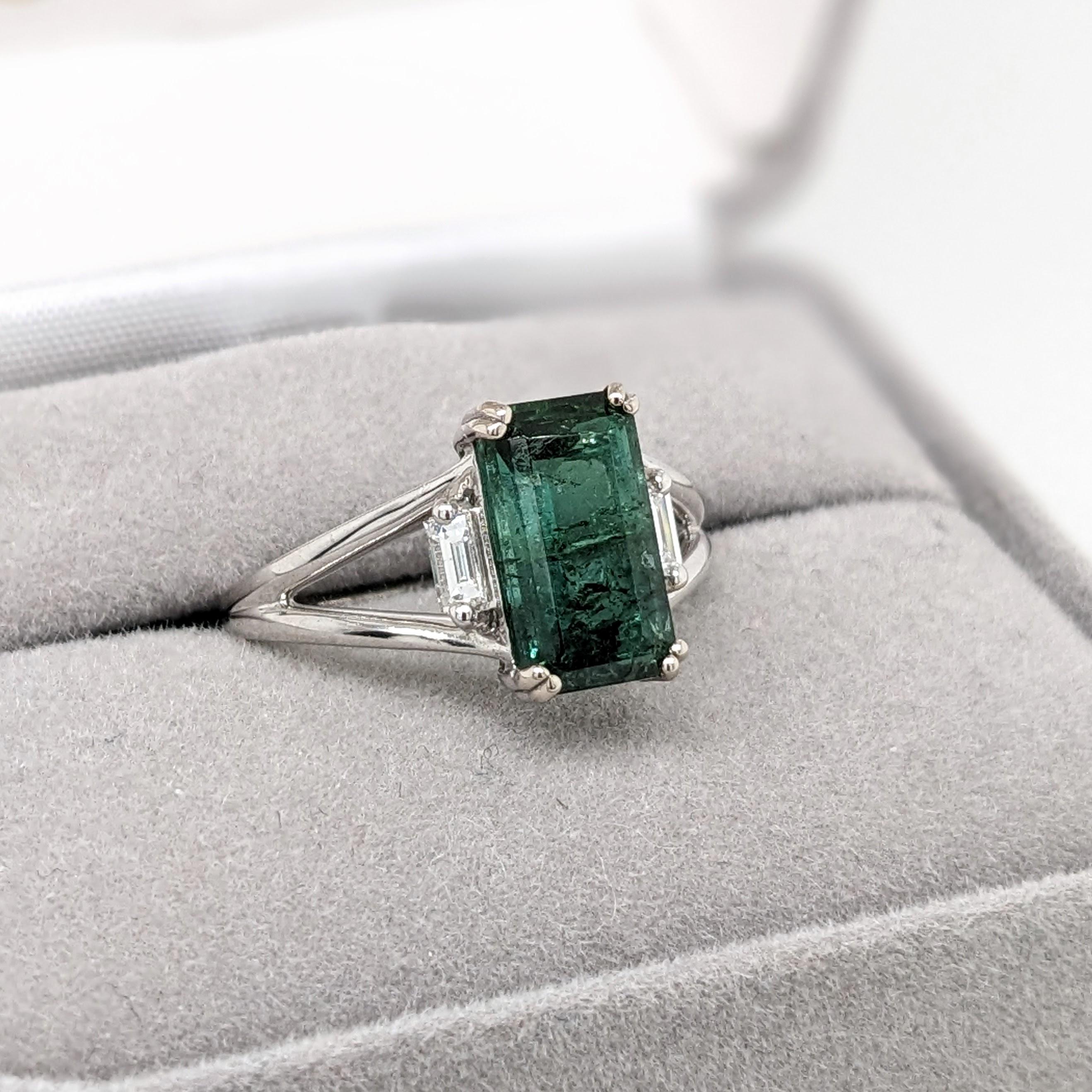 2.57ct Tourmaline w Diamond Accents in 14K Solid White Gold Emerald Cut 10x6mm For Sale 5
