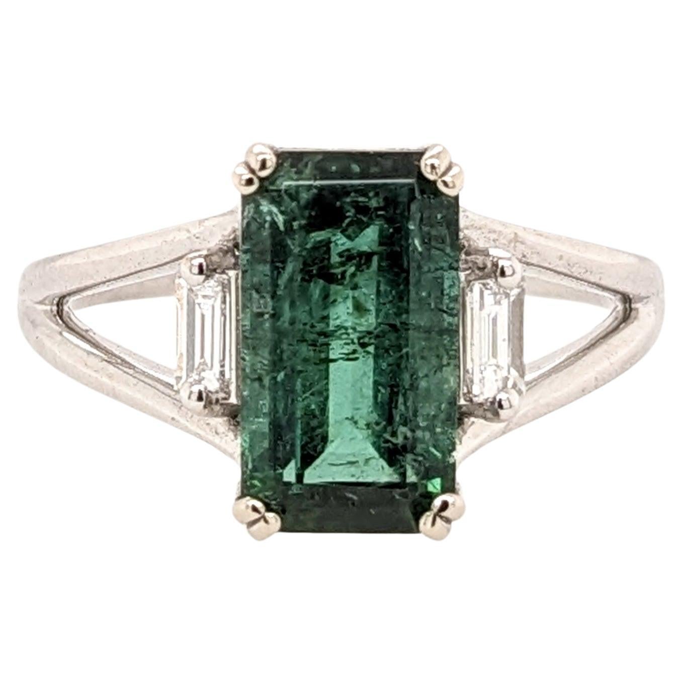 2.57ct Tourmaline w Diamond Accents in 14K Solid White Gold Emerald Cut 10x6mm For Sale