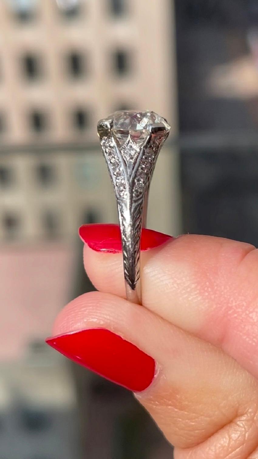 Women's 2.58 carat Antique European Cut Diamond in Original Art Deco Filigree Ring For Sale