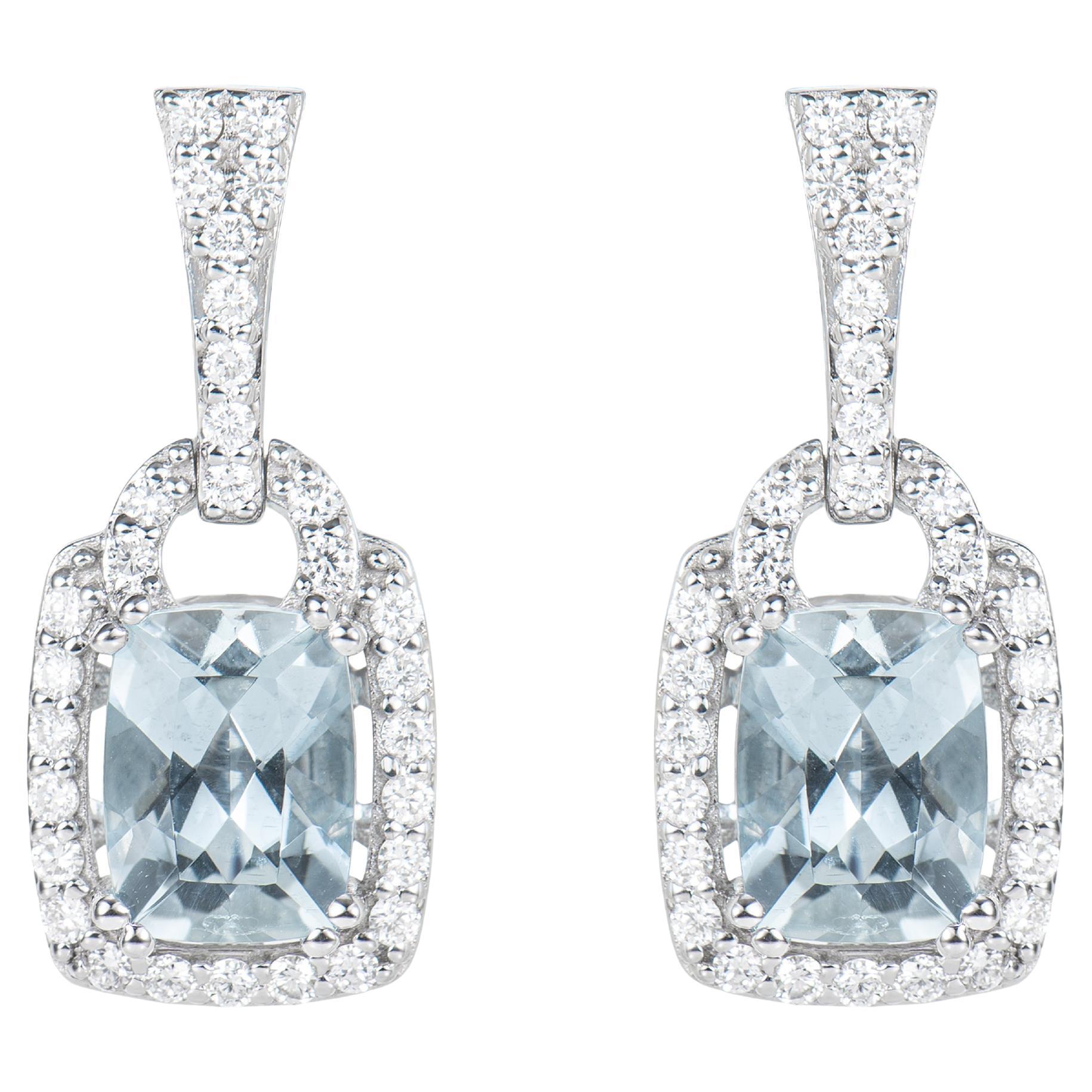 Sunita Nahata Aquamarine 2.58ct. Drop Earrings in 18KWG with Diamond